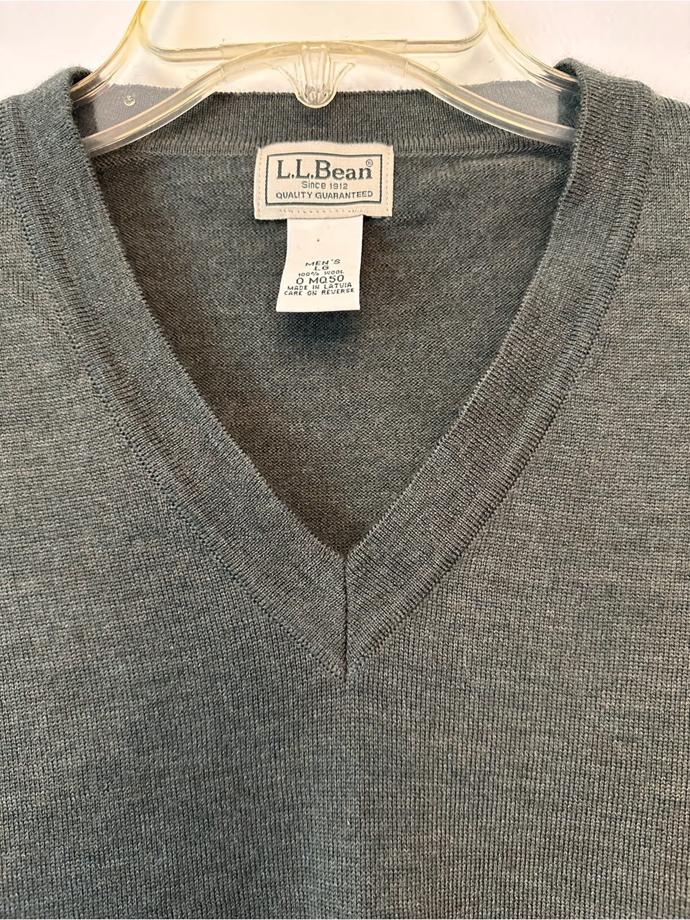 L.L. Bean Men's swamp-colored 100% wool V-Neck Sweater size L